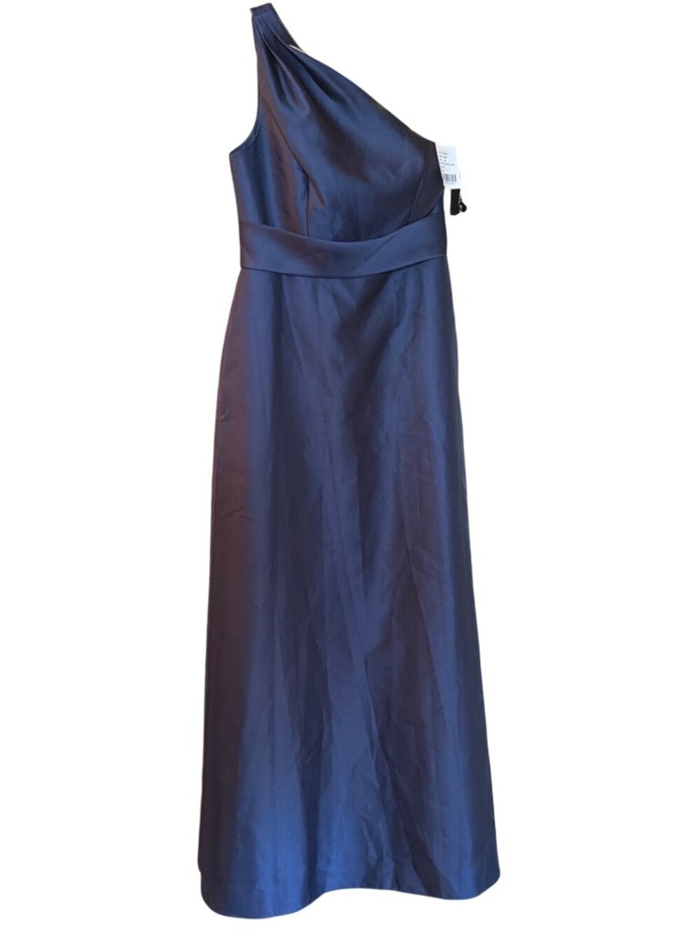 Alfred Sung One Shoulder A Line Satin Gown Navy Size 8 New With Tags - Picture 7 of 10